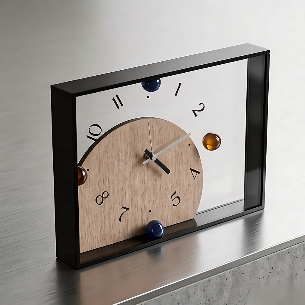 Minimalist Glass and Wood Desk Clock