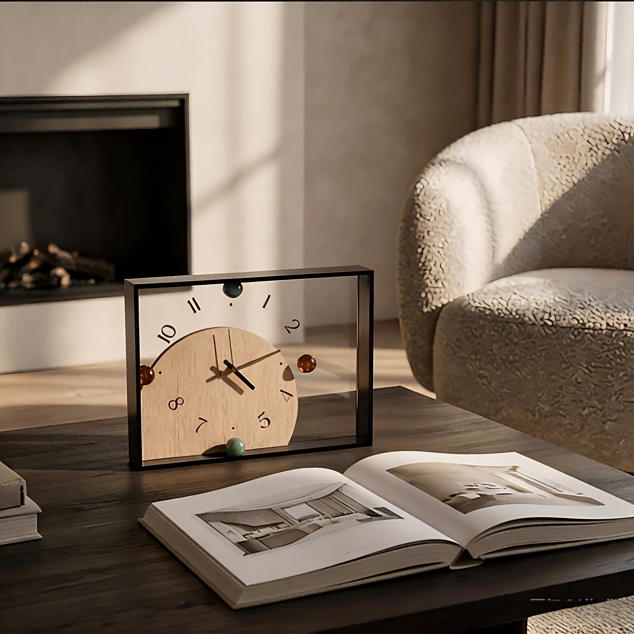 Minimalist Glass and Wood Desk Clock