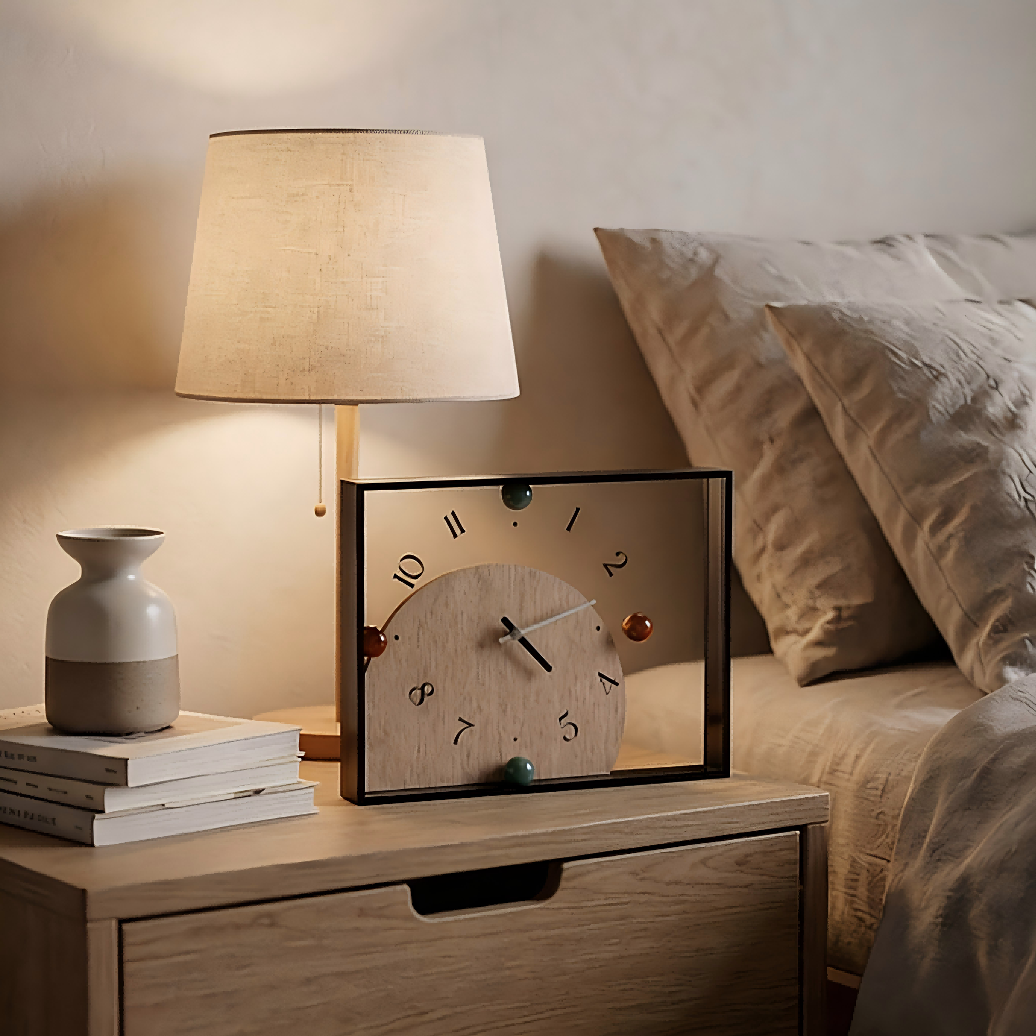 Minimalist Glass and Wood Desk Clock