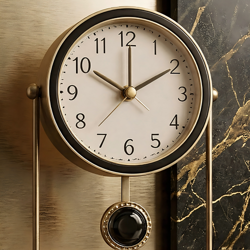 Elegant Desk Clock with Brass Stand and Black Accents