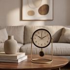 Elegant Desk Clock with Brass Stand and Black Accents