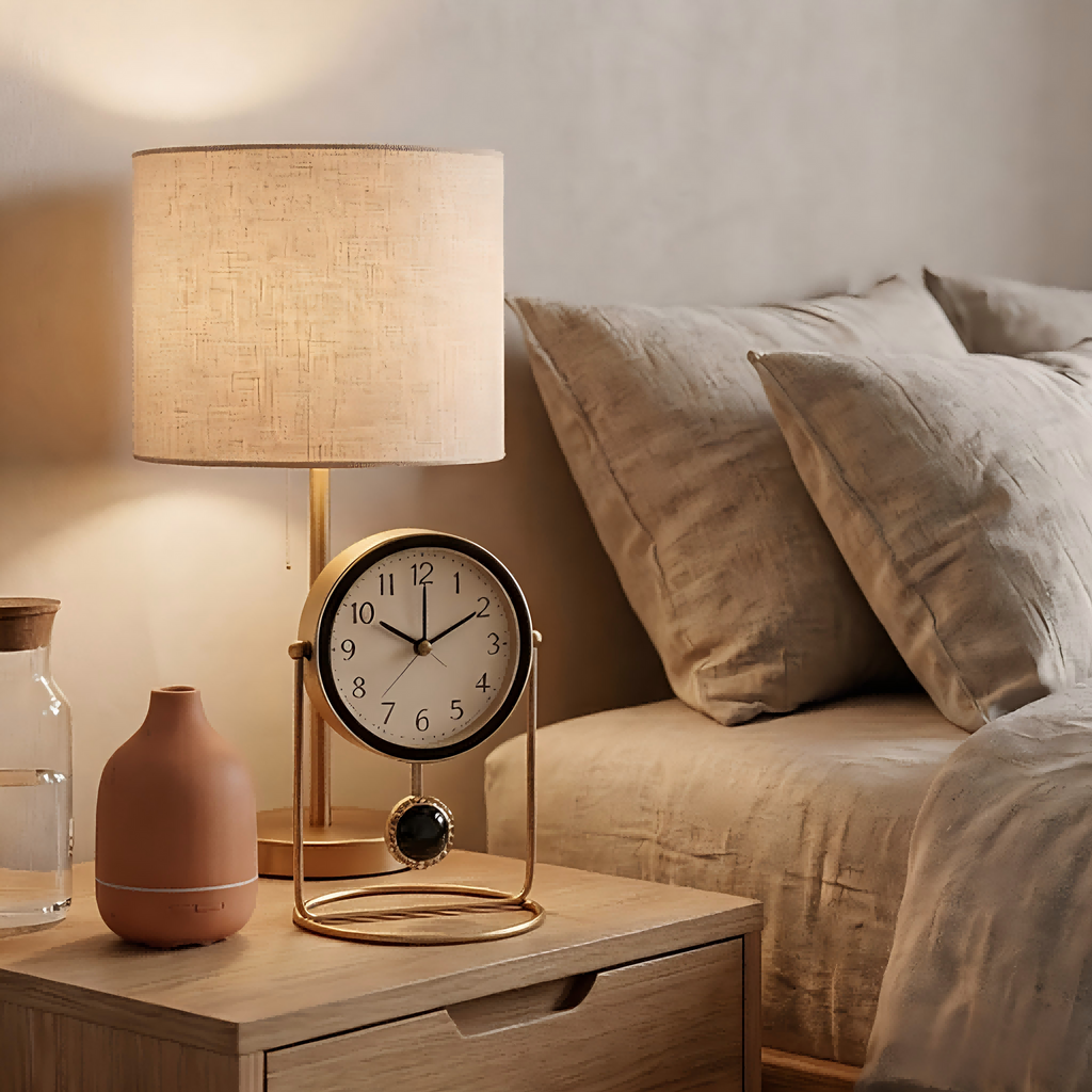 Elegant Desk Clock with Brass Stand and Black Accents
