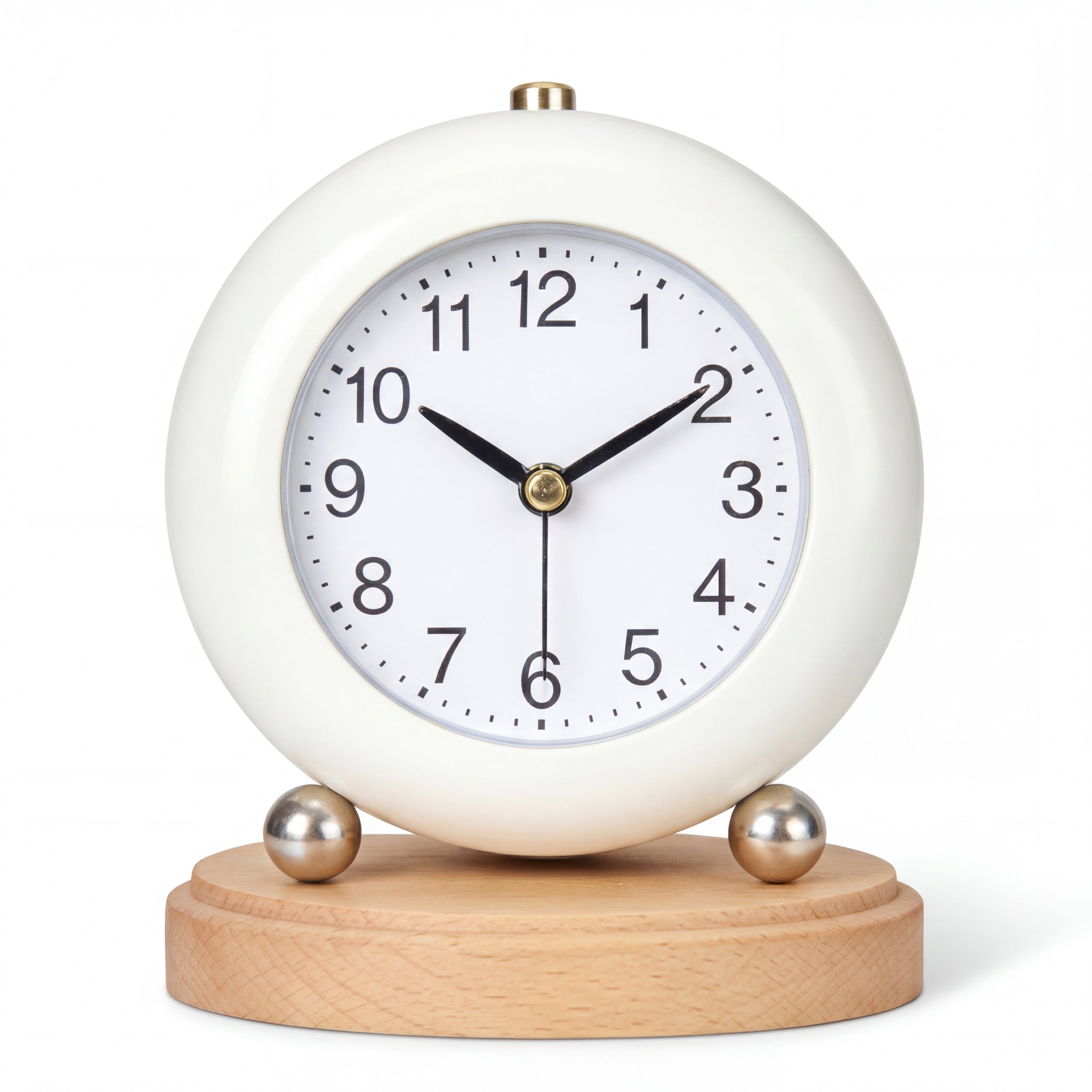 Modern Round Desk Clock with Wooden Base