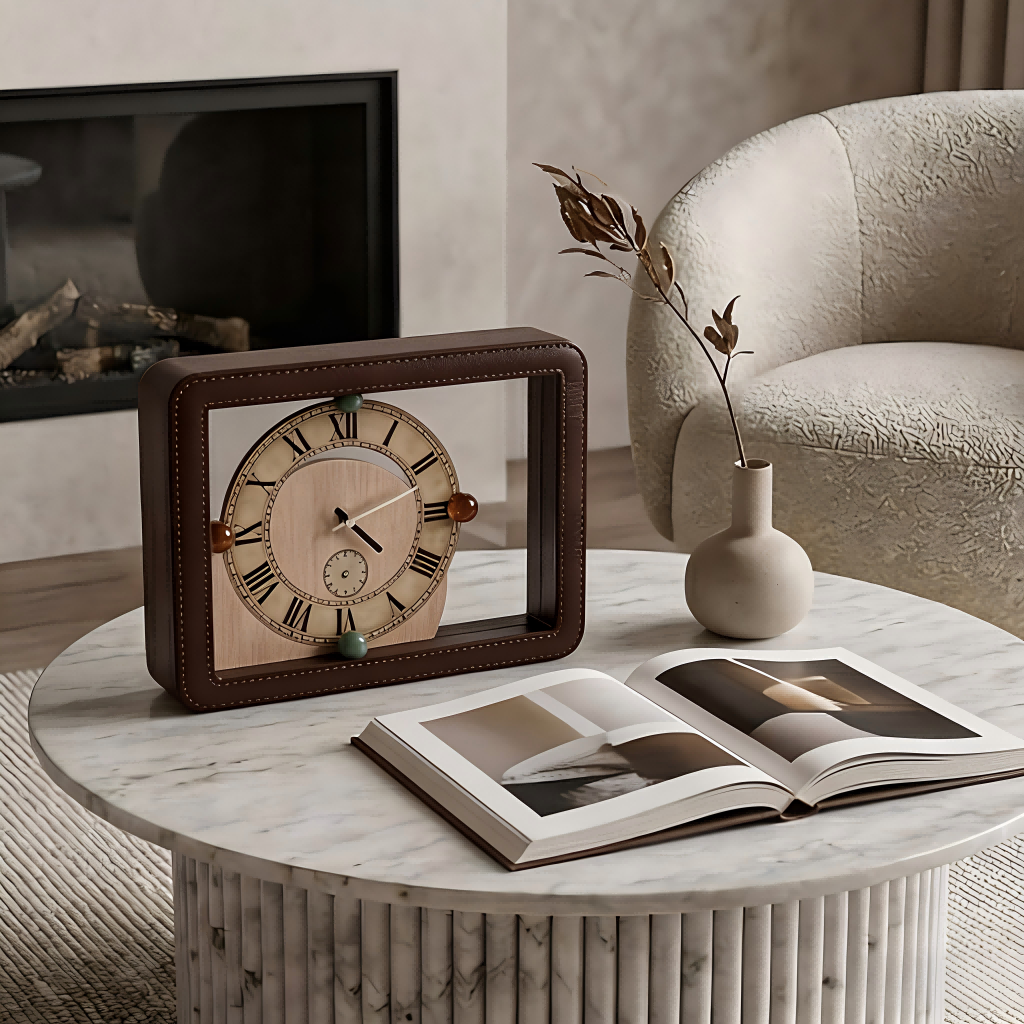 Luxury Leather-Bound Desk Clock