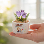 Stuffy Girl And Her Lovely Dogs - Personalized Custom 3D Effect Glass Everlasting Tulips