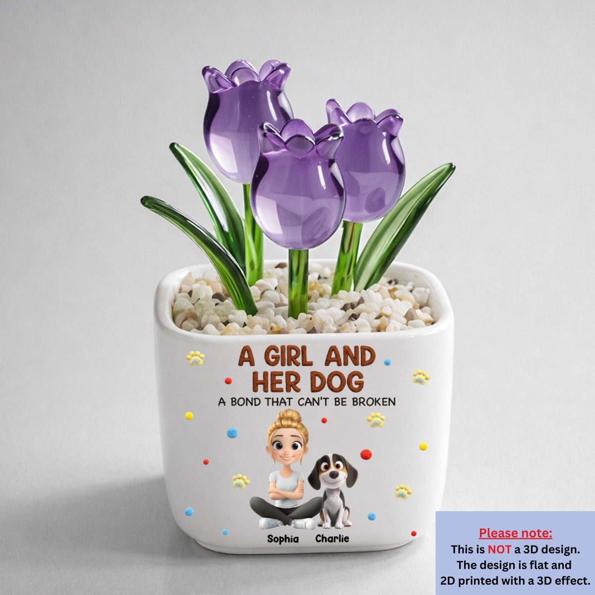 Stuffy Girl And Her Lovely Dogs - Personalized Custom 3D Effect Glass Everlasting Tulips
