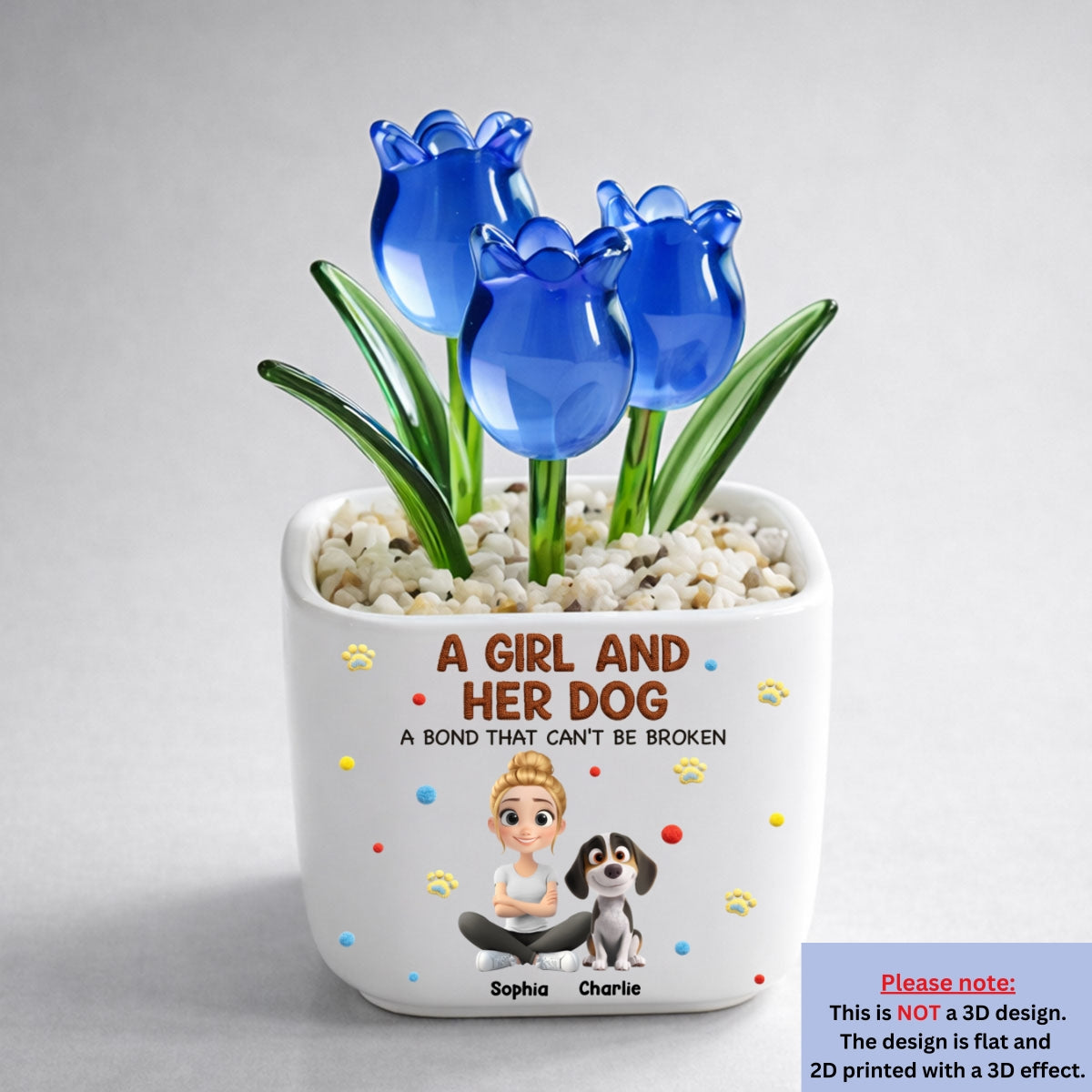 Stuffy Girl And Her Lovely Dogs - Personalized Custom 3D Effect Glass Everlasting Tulips